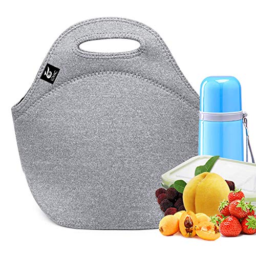 Neoprene Lunch Bag,LOVAC Thick Insulated - Durable & Waterproof Lunch Tote With Zipper For Outdoor Travel Work School (Cool Gray)