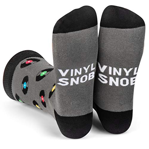 Vinyl Snob Crew Socks - Funny Novelty Gift for Record Nerds and Music Lovers - for Men and Women