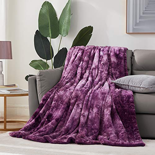 Hansleep Faux Fur Blanket with Reversible Sherpa, Super Soft Fuzzy Throw Blanket for Sofa Couch Bed, Light Weight Warm Blanket All Season Use (Aubergine, Queen 90x90)