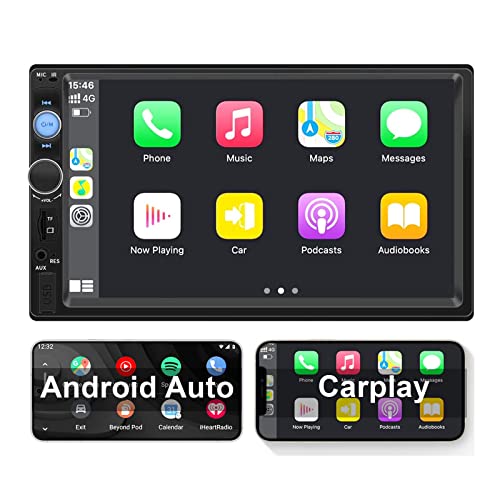 Regetek Car Stereo Compatible with Apple CarPlay and Android Auto,Double Din 7' Touchscreen in Dash Bluetooth Car Radio Mp3 Audio 1080P Video Player FM Radio/AM Radio/TF/USB/AUX-in + Remote Control