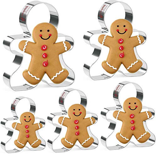 KEKOU Christmas Gingerbread Man Cookie Cutters Set 5 Piece Stainless Steel Cookie Cutter Shapes