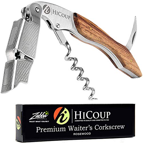 Hicoup Wine Opener - Professional Corkscrews for Wine Bottles w/Foil Cutter and Cap Remover - Manual Wine Key for Servers, Waiters, Bartenders and Home Use - Classic Rosewood