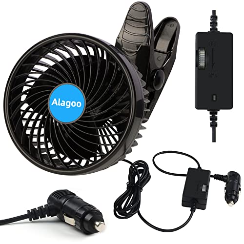 Alagoo Car Fan 6'' 12V Fan Cool Gadgets Clip Fan for Front Rear Seat Passenger Portable Car Seat Fan Electric Car Fans Quiet Car Air Conditioner with Cigarette Lighter Plug for Car/Vehicle SUV, RV