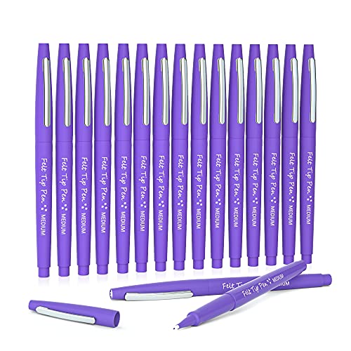 Lelix Felt Tip Pens, 15 Purple Pens, 0.7mm Medium Point Felt Pens, Felt Tip Markers Pens for Journaling, Writing, Note Taking, Planner, Perfect for Art Office and School Supplies