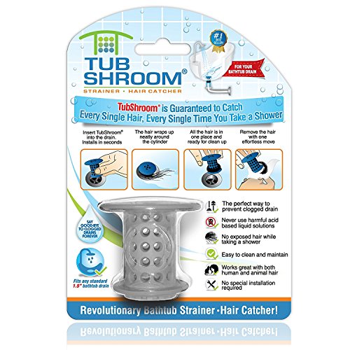 TubShroom Tub Hair Catcher Drain Protector, Fits 1.5'-1.75', Gray