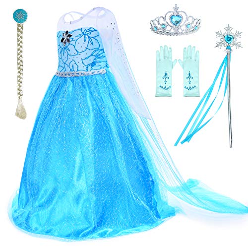 Party Chili Princess Costumes Birthday Party Dress Up for Little Girls with Wig,Crown,Mace,Gloves Accessories 3T 4T (110cm)