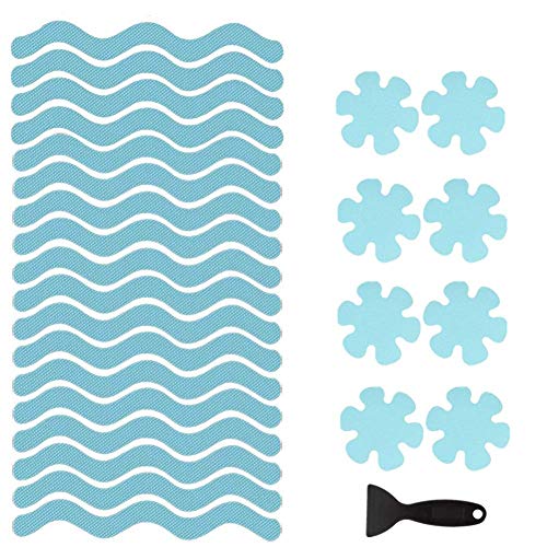 MIALLAMS Bathtub Stickers Non-Slip,32 Pcs Safety Bathtub Strips Adhesive Decals with Premium Scraper for Tub,Stairs,Kitchen,Shower Room,Treads,Bath Room,Floor,Swimming Pool (Blue)