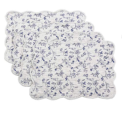 Cozy Line Home Fashions Quilted Linen Cotton Placemats (Blue Floral, Placemats (Set of 4))