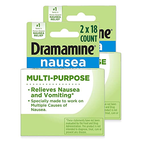 Dramamine Multi-Purpose Formula Nausea Relief, 18 Count (Pack of 2)