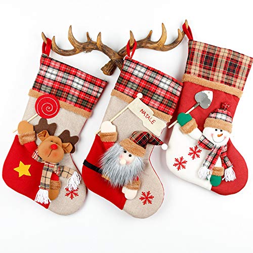 Yopay 3 Pack Christmas Stockings, 18' Large Xmas Stockings, 3D Style Classic Santa Snowman Reindeer Character for Fireplace Hanging Ornaments Family Holiday Christmas Party Decorations