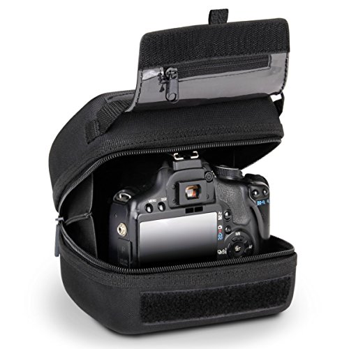 USA GEAR Hard Shell DSLR Camera Case (Black) with Molded EVA Protection, Quick Access Opening, Padded Interior and Rubber Coated Handle-Compatible with Nikon, Canon, Pentax, Olympus and More