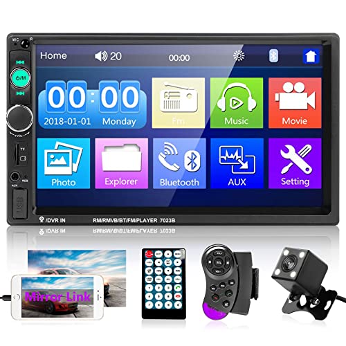 Hodozzy Double Din Car Stereo 7 inch Touchscreen Car Radios with Bluetooth Indash 2 Din Car Audio Head Unit Support Mirror Link for Android/iOS USB TF AUX FM MP5 Multimedia Player + Backup Camera