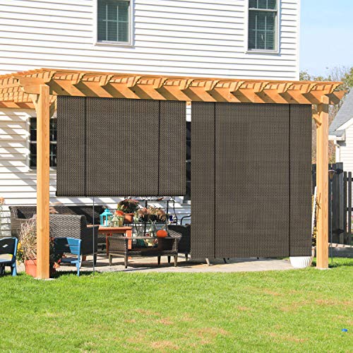 COARBOR Outdoor Roll up Shades Blinds for Porch Patio Shade Exterior Roller Shade Privacy Shade Screen for Deck Pergola Gazebo Brown 6'W x 6'H
