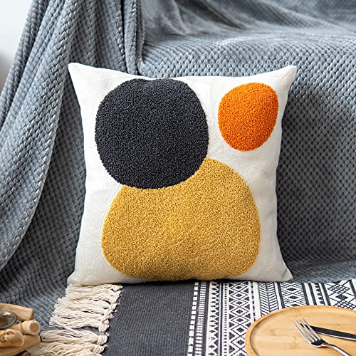 VANNCIO Decorative Geo Pillowcase, Boho Colored Throw Pillow Cover for Couch Sofa Bed Stylish Decor, Simple Cotton Textured Cushion Sham, Square 18 inches, 1PC(Yellow Orange)