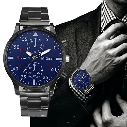 Bokeley Men's Watch, Watch Luxury Quartz Crystal Sport Stainless Steel Wrist Watch Men (Black)