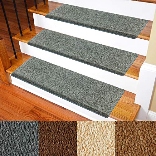 Carpet Stair Treads – Non-Slip Bullnose Carpet for Stairs – Indoor Stair Pads – Self-Adhesive & Easy Installation – Pet & Child Friendly – Skid Resistant & Washable – 14- Pack Grey 10' x 30'x 1.3”