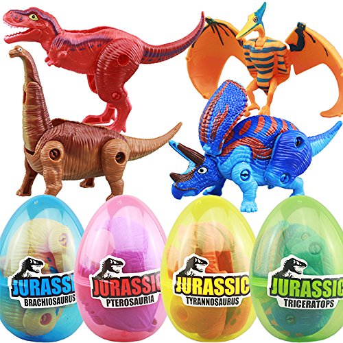 4 Pack Different Hatching Eggs Dinosaur Toys for 3+ Year Old Kids,Magic Egg that Hatch Dinosaurs Toy for Boy Girl Dino Fans,Deformation T-rex,Pterosaurs,Brachiosaurus,Triceratops(Random Color)