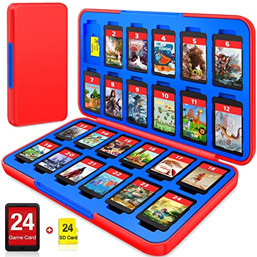 CYKOARMOR Switch Game Case with 24 Game Holder Compatible with Nintendo Switch&Switch OLED Game Card, Compact Switch Cartridge Case Red Blue