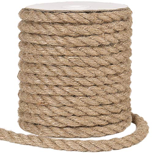 Tenn Well 12mm Jute Rope, 33 Feet 3Ply Twisted Thick and Heavy Duty Twine Rope for Cat Scratching Post, Crafting, Gardening, Home Decoration