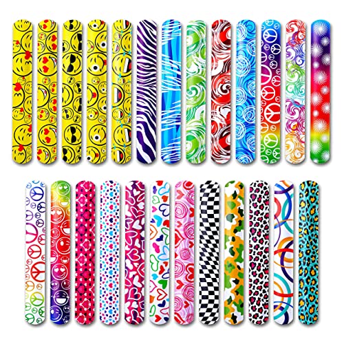 Goody Bag Stuffers 50 Pack Slap Bracelets For Kids Party Favors | Snap Bracelets Pack Bulk Toys for Kids Prizes | 25 Unique Colorful Designs Wrist Bands Toddler Party Favors Bulk One Size Fits All