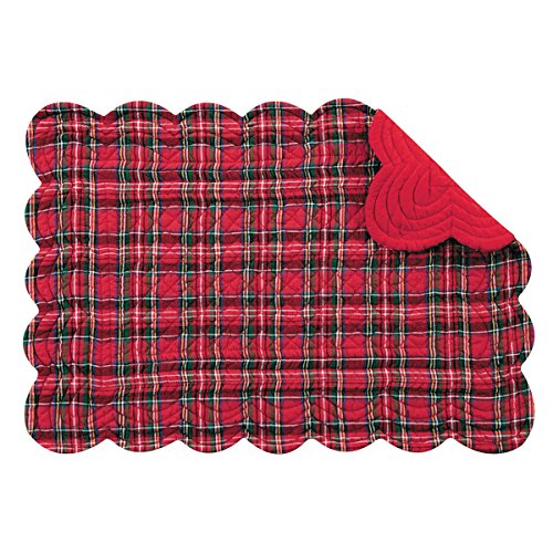 C&F Home Set of 4 Pcs, 13x19 Inches Quilted Scallop Placemats, Red Plaid, Christmas