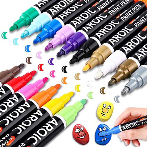 AROIC 16Pack Oil-Based Painting Marker Pen Set On Rock,Wood,Fabric,Metal,Plastic,Glass,Canvas,Mugs,Waterproof,DIY Craft and More
