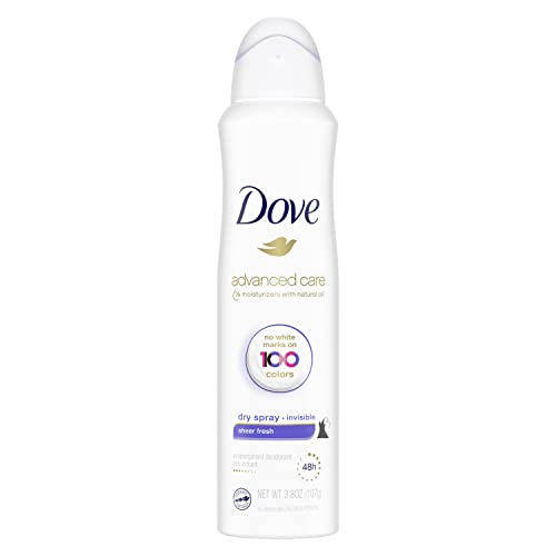 Dove Advanced Care Invisible Dry Spray Antiperspirant Deodorant No White Marks on 100 Colors Sheer Fresh 48-Hour Sweat and Odor Protecting Deodorant for Women 3.8 oz, Pack of 12