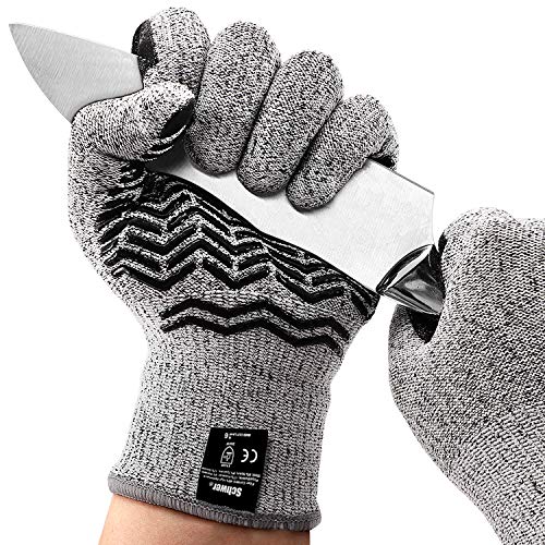 Schwer Level 5 Cut Resistant Cutting Gloves for Wood Carving Rotary Cutting Handling Glass Moving Boxes with Rubber Grip （L）