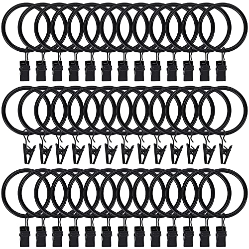 40pcs Curtain Rings with Clips Hooks 1.5 inch Rustproof Matte Metal Stainless Steel Drapery Rings for Tension Rod Bracket Eyelets Decorative Hangers, Vintage Black (1.5' Interior Diameter)