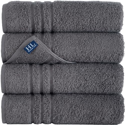 Hammam Linen Cool Grey Bath Towels 4-Pack - 27x54 Soft and Absorbent, Premium Quality Perfect for Daily Use 100% Cotton Towel 600 GSM