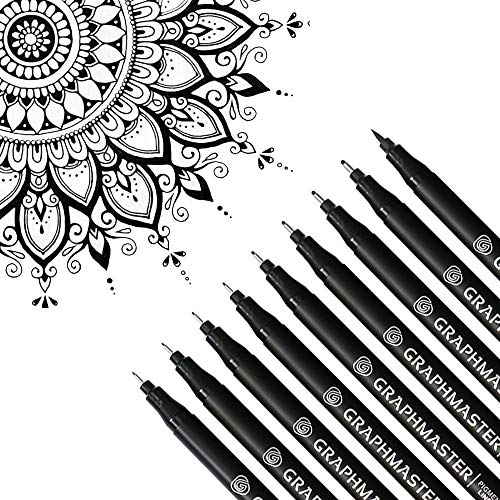 Black Micro-Pen Finliner Ink Pens - 9 Size Waterproof Archival Ink Micro Fine Point Drawing Pens for Sketching, Artist Illustration, Anime, Manga, Technical Drawing, Scrapbooking, Bullet Journaling