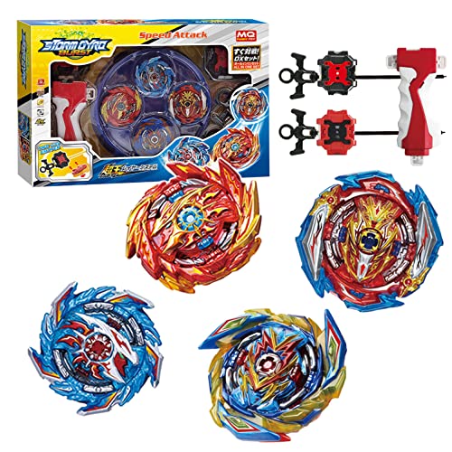 Battling Tops Burst Toy Game Set 4 Spinning Tops 2 Launchers Battle Gyro Battling Tops Set Great Birthday Gift for Children Kids Boys Ages 6+ (1850)