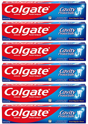 Colgate Cavity Protection Toothpaste with Fluoride, Great Regular Flavor, 6 Ounce Tube, 6 Pack