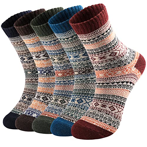 Pleneal 5 Pack Wool Socks for Women- Winter Warm Wool Socks Thick Knit Soft Cozy Socks, Boots Socks for Women