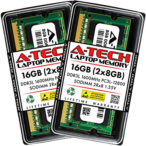 A-Tech 16GB (2x8GB) DDR3/DDR3L 1600MHz PC3L-12800 (PC3-12800) CL11 SODIMM 2Rx8 1.35V 204-Pin Non-ECC SO-DIMM Laptop, Notebook RAM Memory Modules