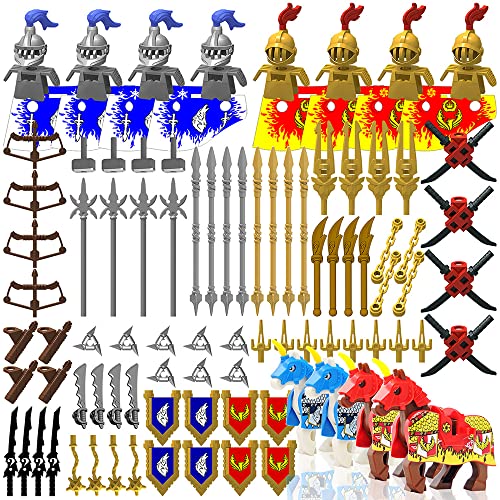 Nicolababe Minifigures Weapon Pack Accessories Kit Knight Weapons Set Include Armor Helmet Shield Barding Horses Designed for Minifigures Compatible with Major Brands (Medieval Weapon)