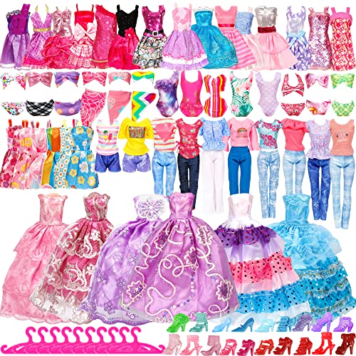 50 Pcs Doll Clothes and Accessories, 5 Wedding Gowns 5 Fashion Dresses 4 Slip Dresses 3 Tops 3 Pants 3 Bikini Swimsuits 20 Shoes for 11.5 inch Doll Christmas Stocking Stuffers Girls Gift Age 5-7 8-10