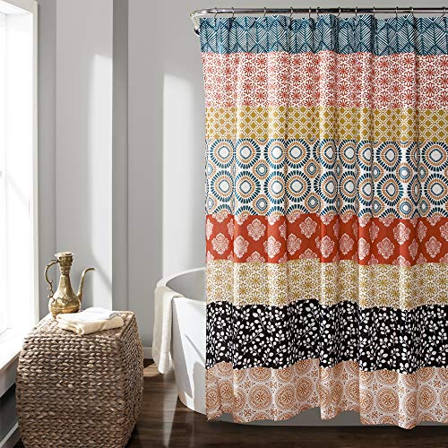 Lush Decor Bohemian Striped Shower Curtain Colorful Bold Design, 72” x 72”, Turquoise and Orange