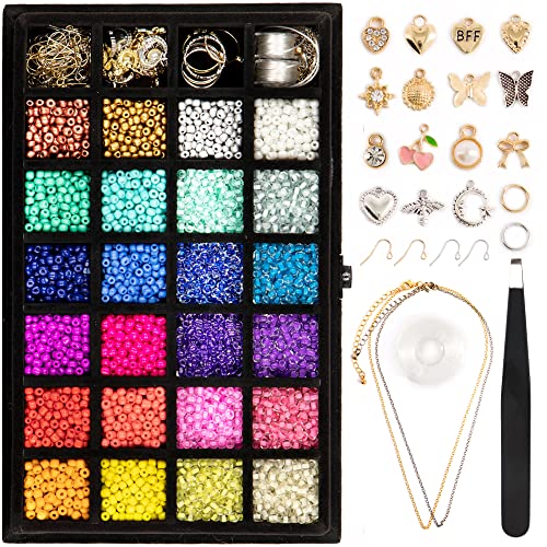 6100 Pcs Bracelet Making Kit - Jewelry Making Kit, Beads for Jewelry Making - 24 Color Glass Beads for Bracelets Making - Bracelet Kit, Bead Bracelet Making Kit - DIY Beads Necklace Bracelet Kit Set