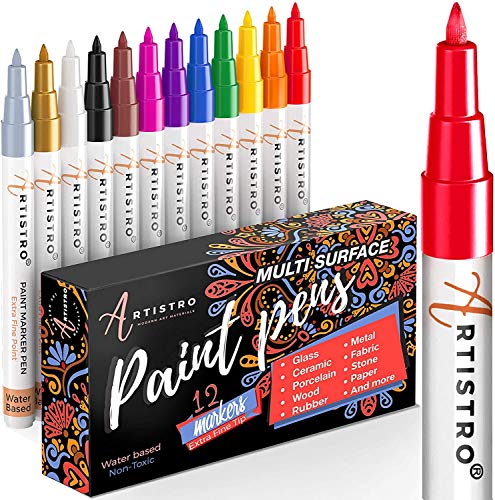 Paint Pens for Rock Painting, Stone, Ceramic, Glass, Wood, Canvas. Set of 12 Acrylic Paint Markers Extra-fine Tip