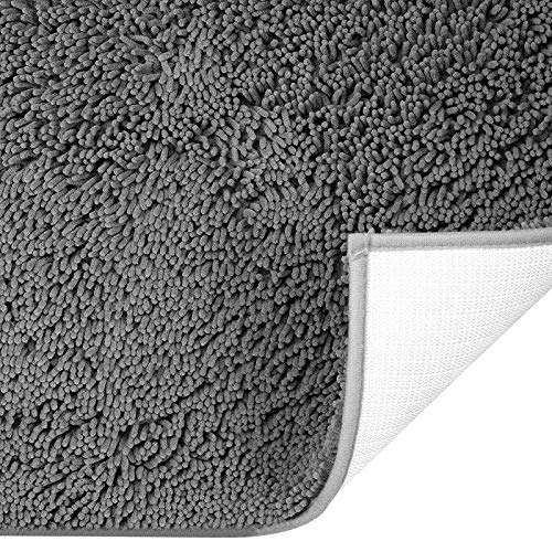 Grey Bathroom Rugs Ultra Soft Absorbent Shag Chenille Bathmat (16''x24'') Slip-Resistant Comfortable Bath Rug Floor Rugs Machine Wash Dry- Perfect Plush Carpet Mats for Tub, Area, Shower, and Room