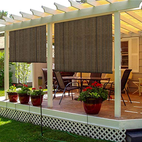TANG Sunshades Depot Exterior Roller Shade for Deck Porch Pergola Balcony Backyard Patio or Other Outdoor Spaces Blinds Light Filtering Block 90% UV Rays Brown 6’ x 6’ (72’’ x 72’’)