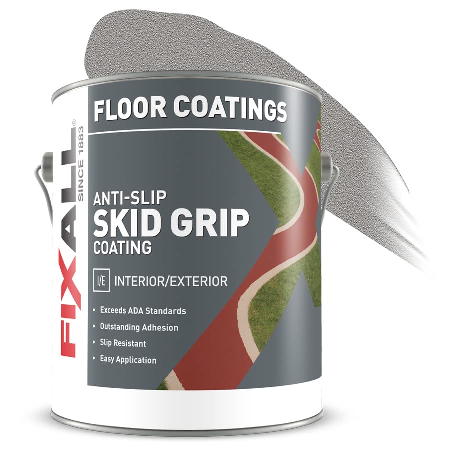 FIXALL Skid Grip Anti-Slip Acrylic Paint - Textured Coating for 100% Skid Resistance - Ideal for Sport Courts, Pool Areas, Sidewalks, & Parking Lots - Color: Smoke (1 Gal)