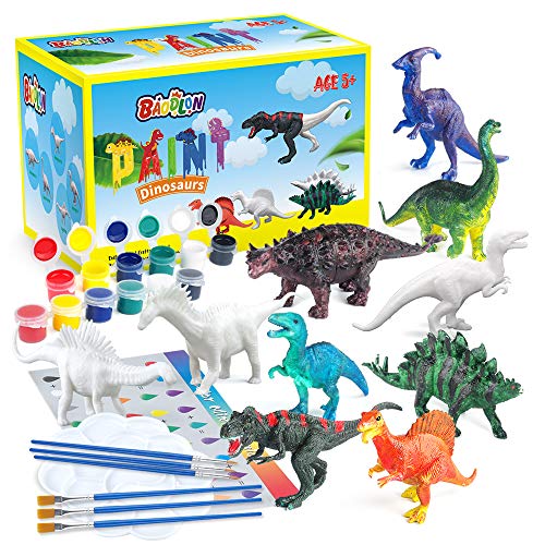 Baodlon Kids Arts Crafts Set Dinosaur Toy Painting Kit - 10 Dinosaur Figurines, Decorate Your Dinosaur, Create a Dino World Painting Toys Gifts for 5, 6, 7, 8 Year Old Boys Kids Girls Toddlers