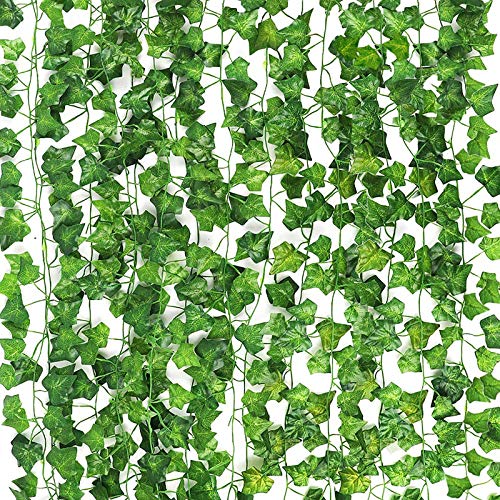 CEWOR 14 Pack 98 Feet Fake Ivy Leaves Artificial Ivy Garland Greenery Garlands Fake Hanging Plant Vine for Bedroom Wall Decor Wedding Party Room Astethic Stuff