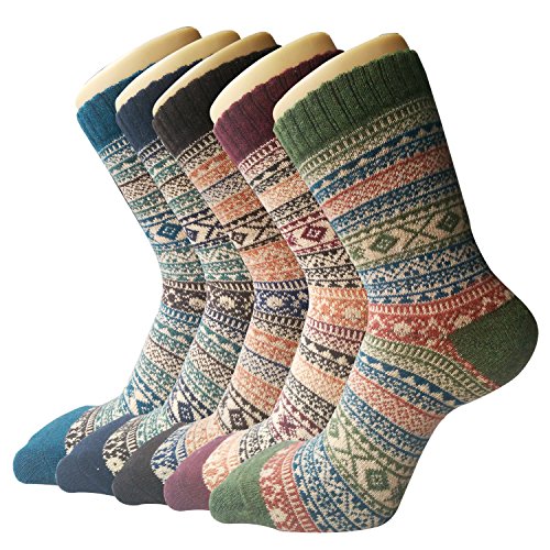 5 Pack Womens Wool Socks Winter Warm Socks Thick Knit Cabin Cozy Crew Soft Socks Gifts for Women, A-green