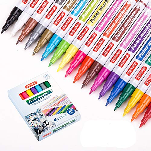 ZEYAR Oil-Based Paint Markers, Expert of Rock Painting, Extra Fine Point, 18 Colors, AP Certified. Permanent Ink & Waterproof, Works on Rock, Wood, Glass, Metal, Ceramic and more