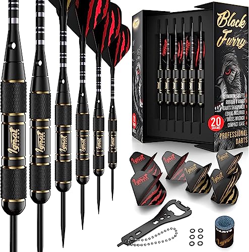 IgnatGames Darts Metal Tip Set - Professional Darts with Stylish Case and Darts Guide, Steel Tip Darts Set with Aluminum Shafts + Rubber O'Rings + Extra Flights + Dart Sharpener and Wrench