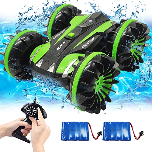 VOLANTEXRC Amphibious Reversible All Terrain Remote Control Stunt Car with 360 Degree Rotating Wheels and Shockproof, Waterproof Design, Green