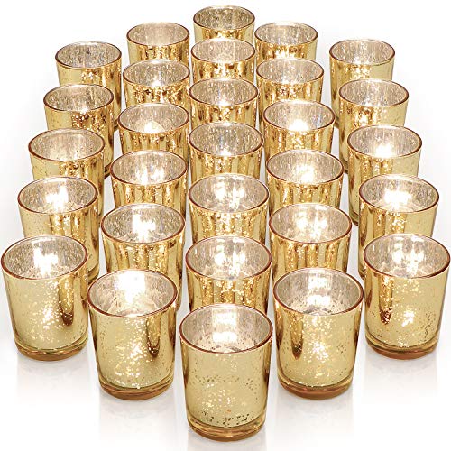 LETINE Gold Votive Candle Holders Set of 36 - Speckled Mercury Gold Glass Candle Holder Bulk - Ideal for Wedding Centerpieces, Party Supplies, Valentine's Day Table Decor